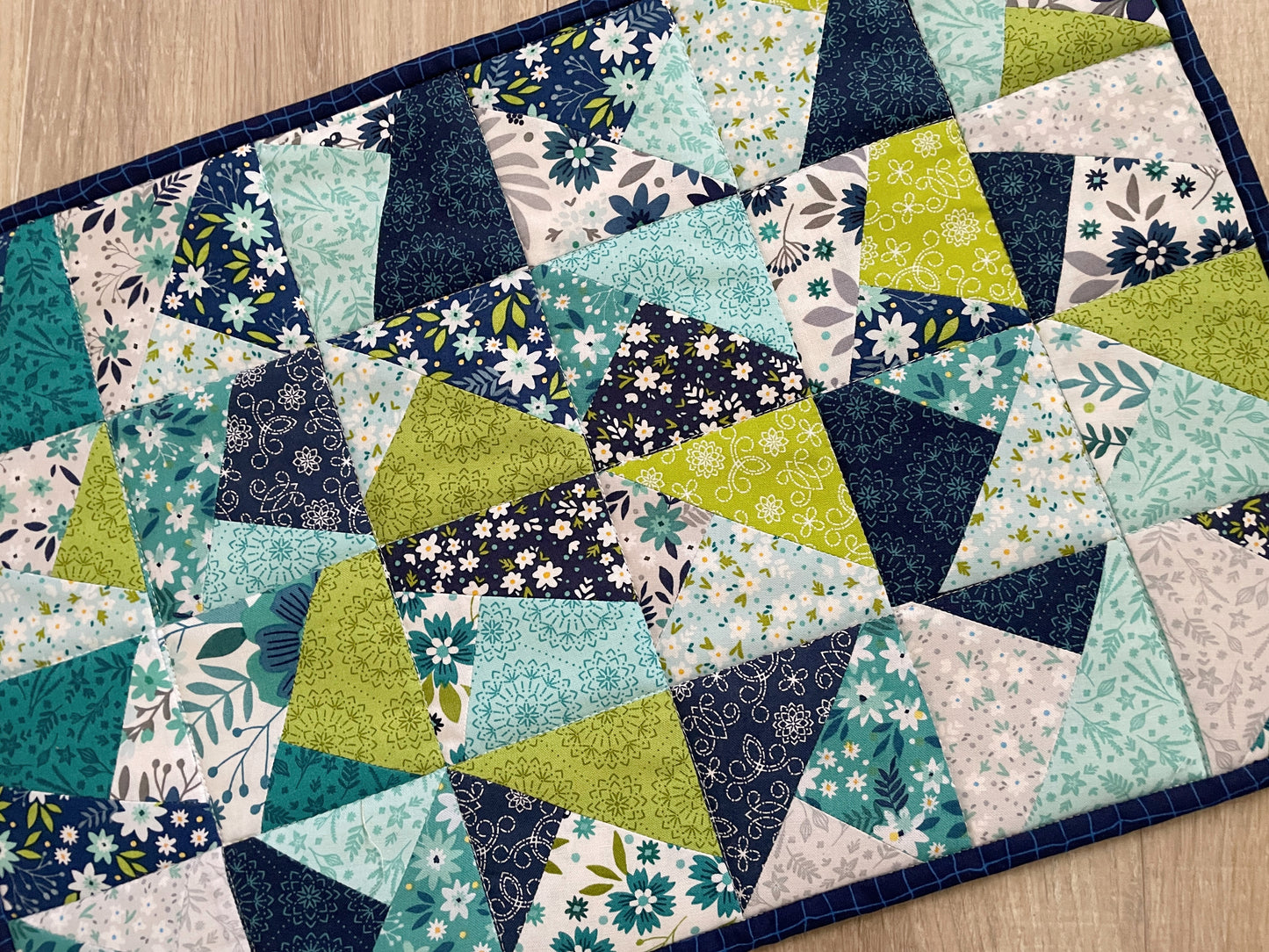 Quilted Insulated Hot Pad – Blue & Green Wildflower Patchwork