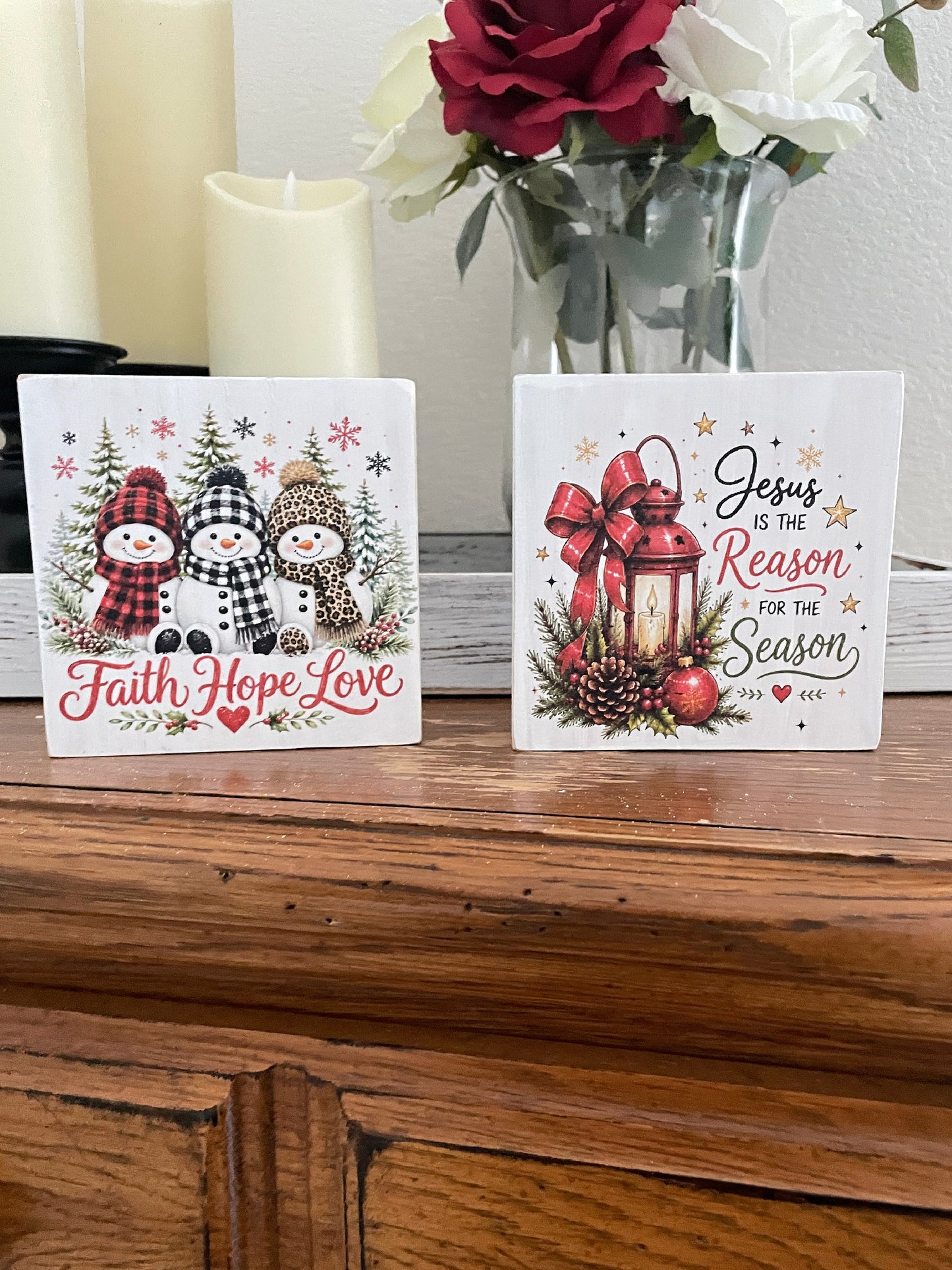 Winter Faith Shelf Sitters | Farmhouse Christian Tabletop Decor