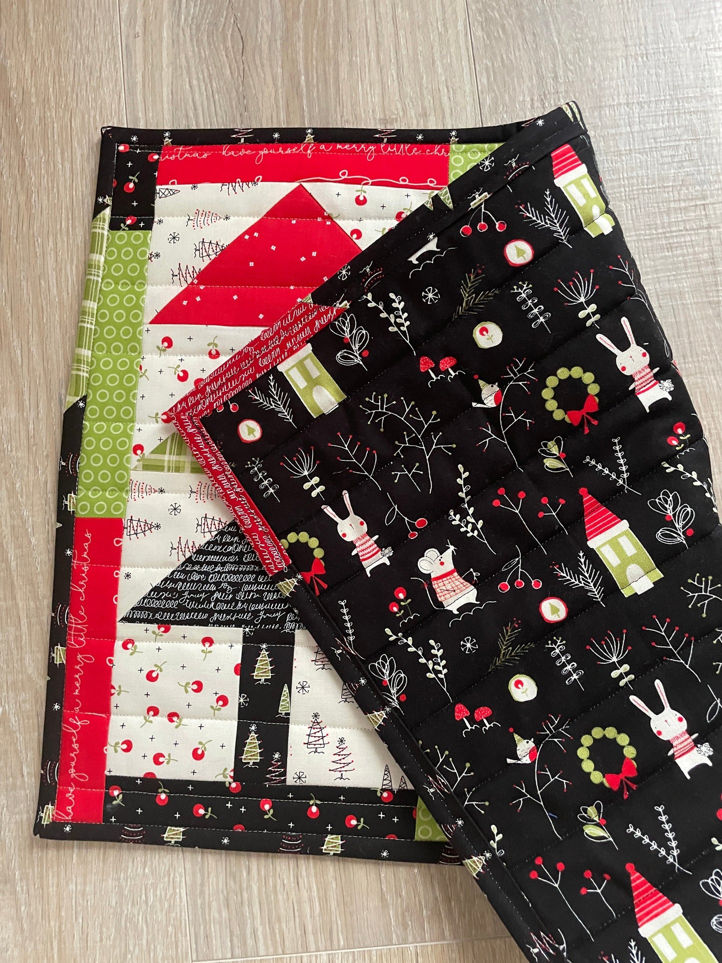 Handmade Quilted Casserole Hot Pad, Scrappy Oversized Christmas Kitchen Potholder