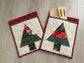 Set of 2 Quilted Potholders with Gift Pocket, Handmade Christmas Tree Hot Pads, Holiday Kitchen Gift