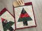 Set of 2 Quilted Potholders with Gift Pocket, Handmade Christmas Tree Hot Pads, Holiday Kitchen Gift