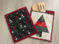 Set of 2 Quilted Potholders with Gift Pocket, Handmade Christmas Tree Hot Pads, Holiday Kitchen Gift