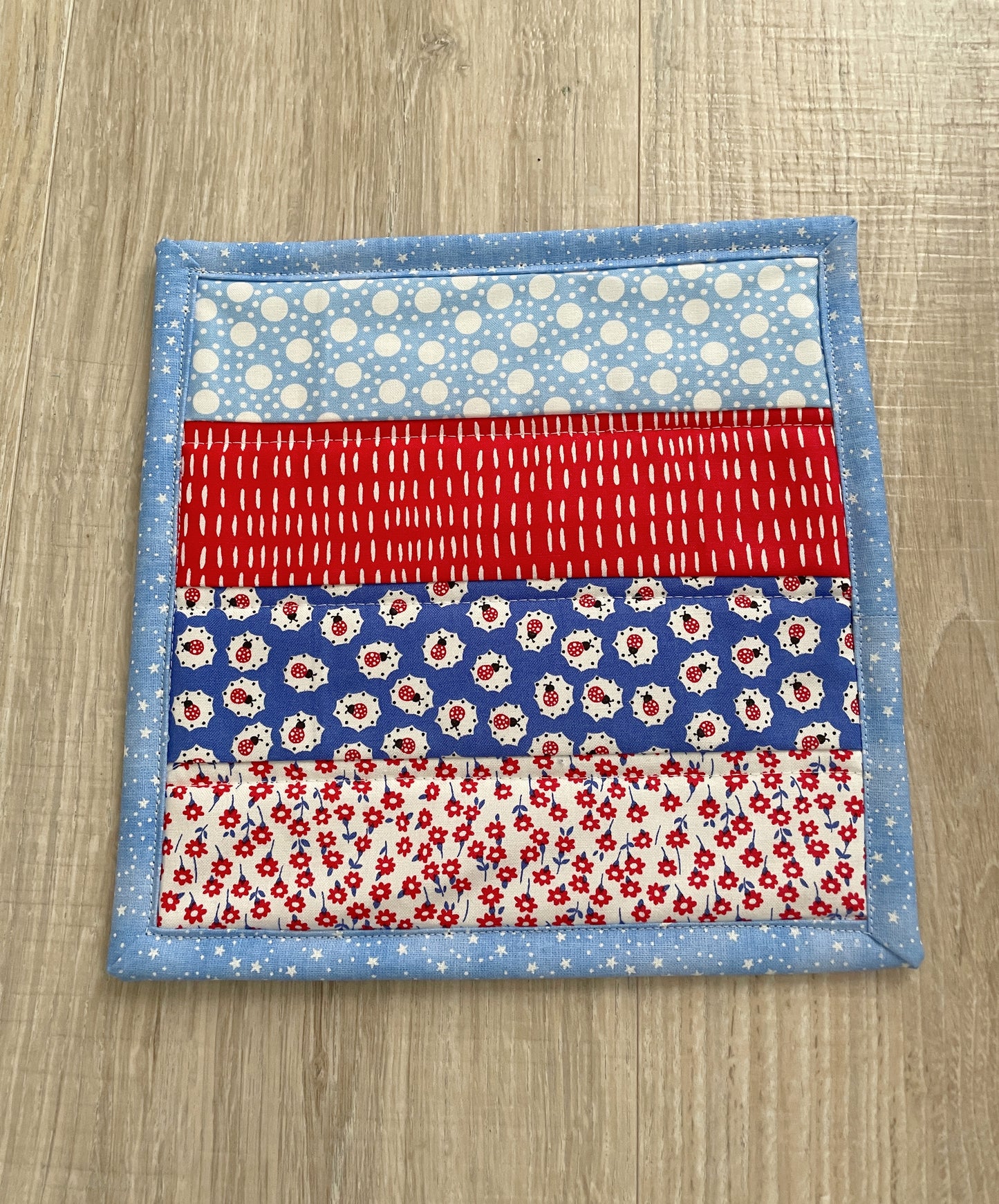 Patriotic Potholders, Quilted Pot Holder Set, Americana Decor, Handmade Hot Pads, Trivet, Mug Rugs or Candle Mat