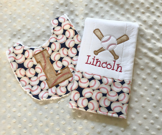 personalized baby boy gift set baseball themed fabric