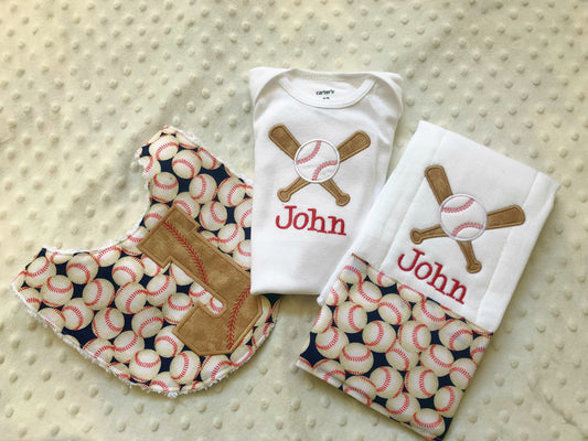 Personalized Baseball Baby Gift Set & Custom Layette