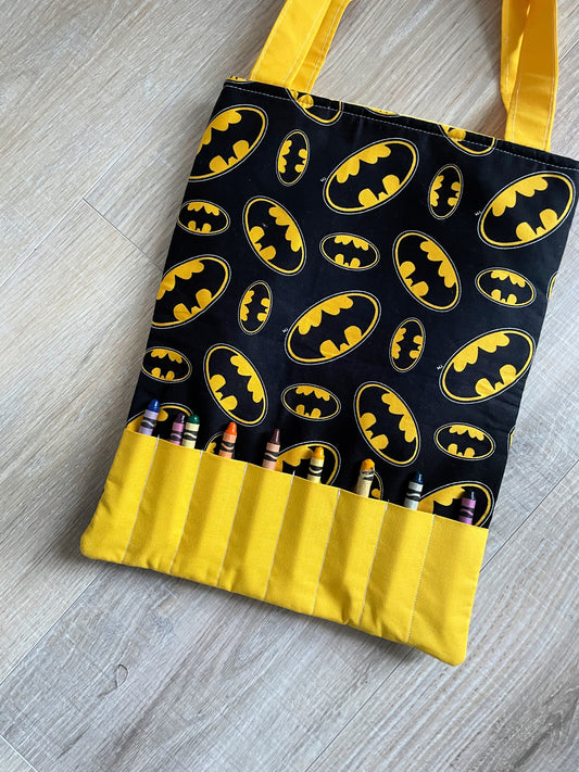 Kids Activity Tote Bag with Crayons, Colorful Superhero