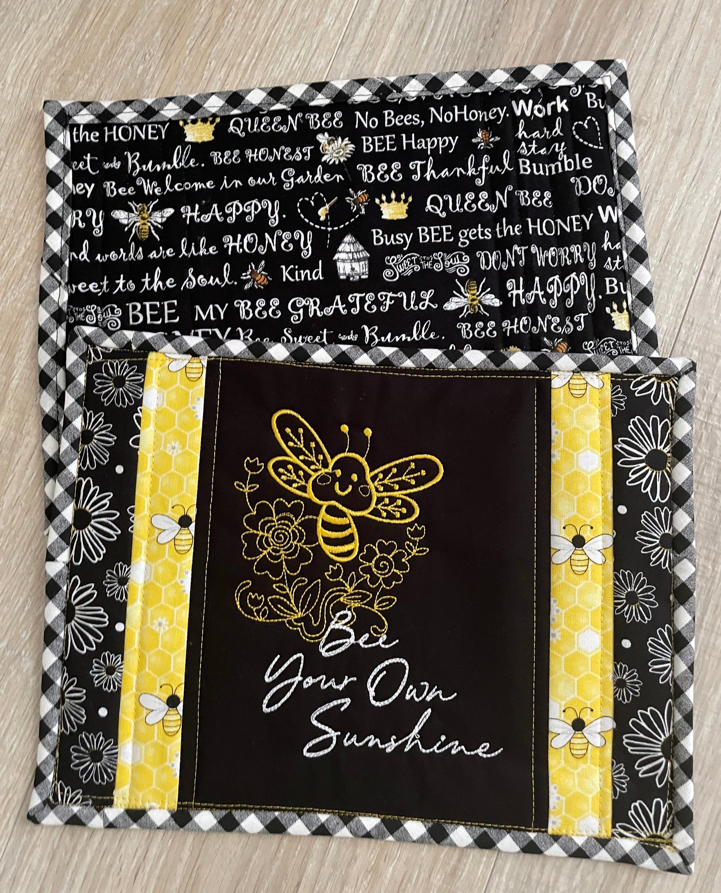 Quilted Bee Themed Fabric Mug Rug/ Coasters, Handmade Drink Protectors