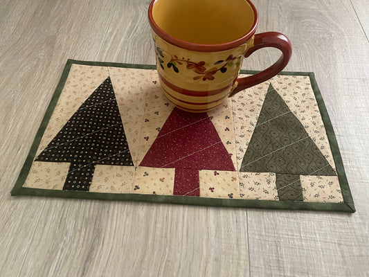 Quilted Pine Tree Mug Rug: Handmade Country Farmhouse Snack Mat