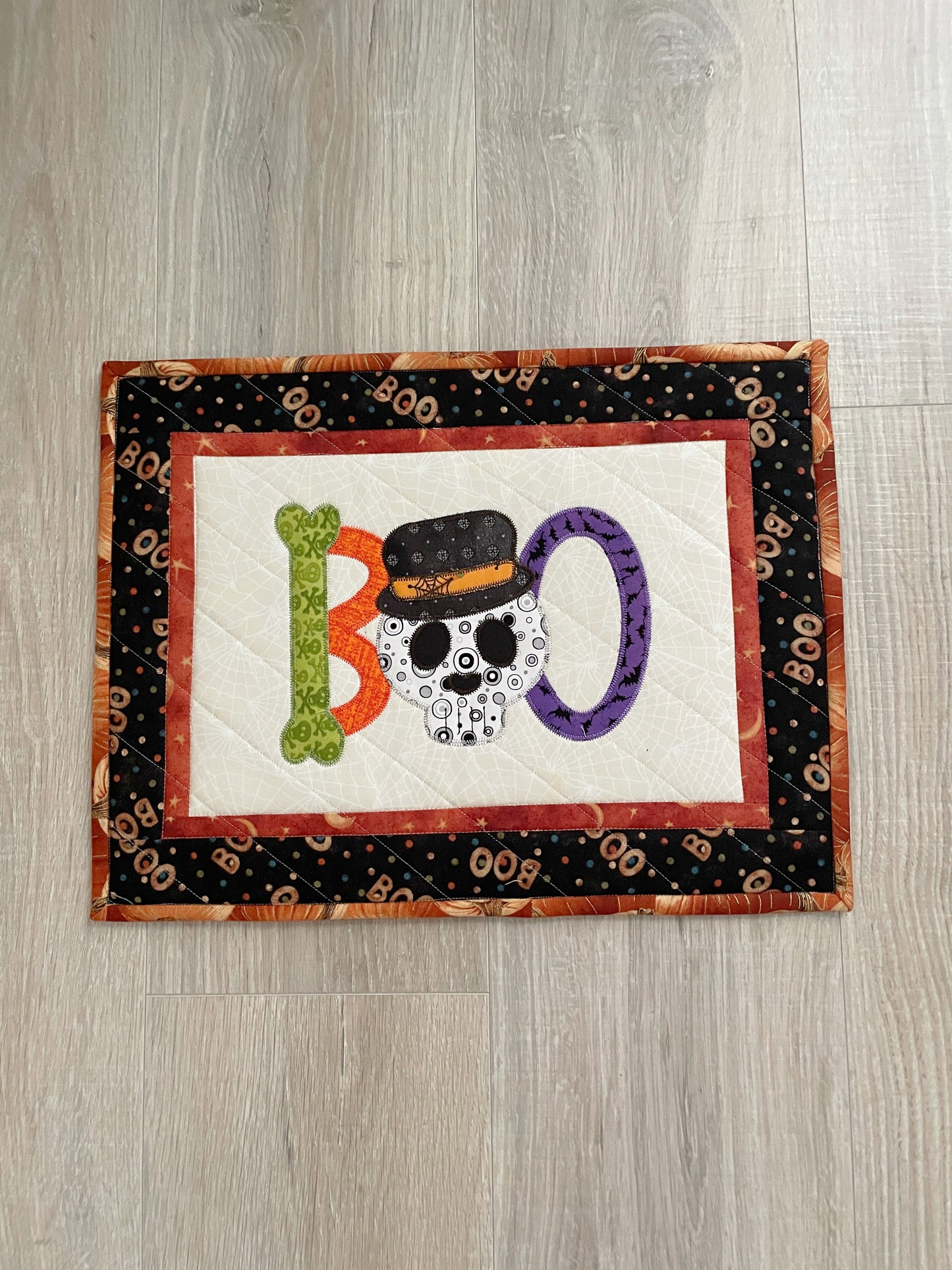 Quilted Halloween Large Casserole Hot Pad, Boo Skeleton