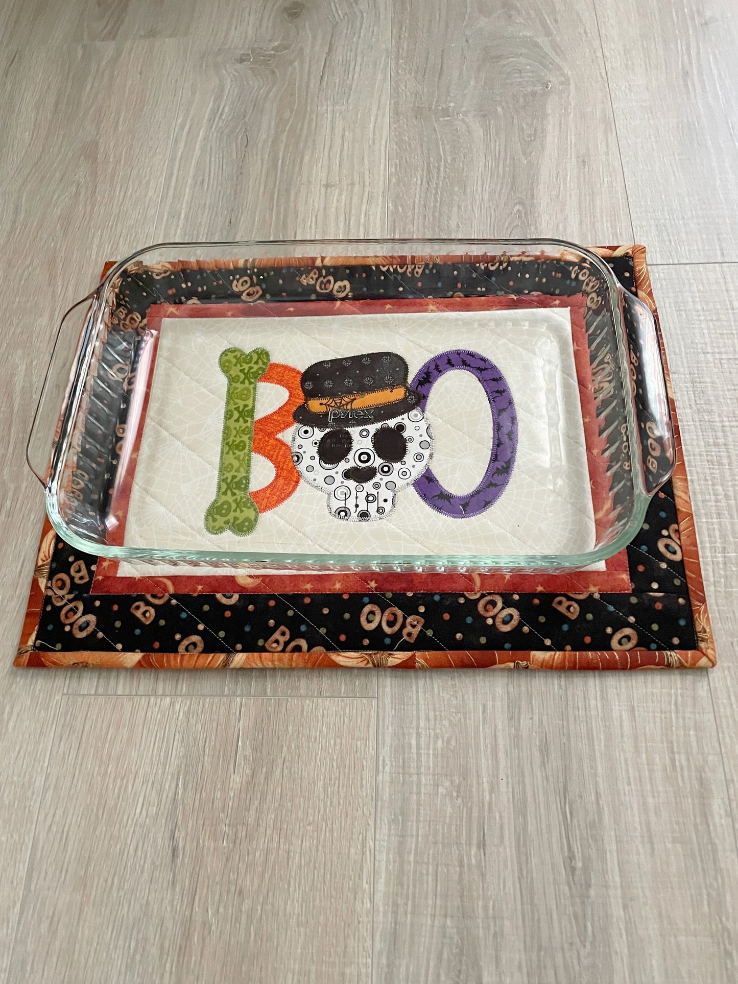 Quilted Halloween Large Casserole Hot Pad, Boo Skeleton