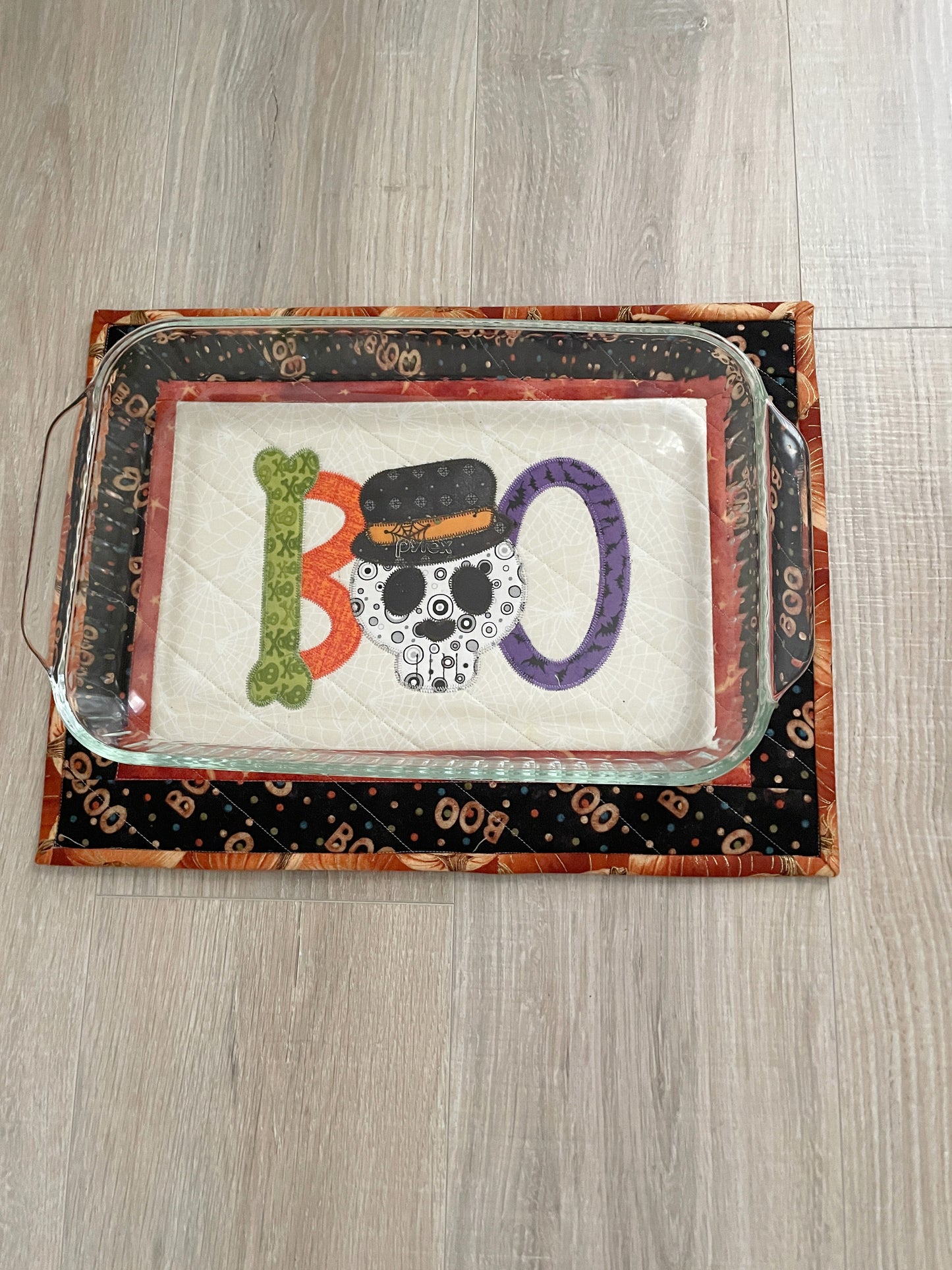 Quilted Halloween Large Casserole Hot Pad, Boo Skeleton