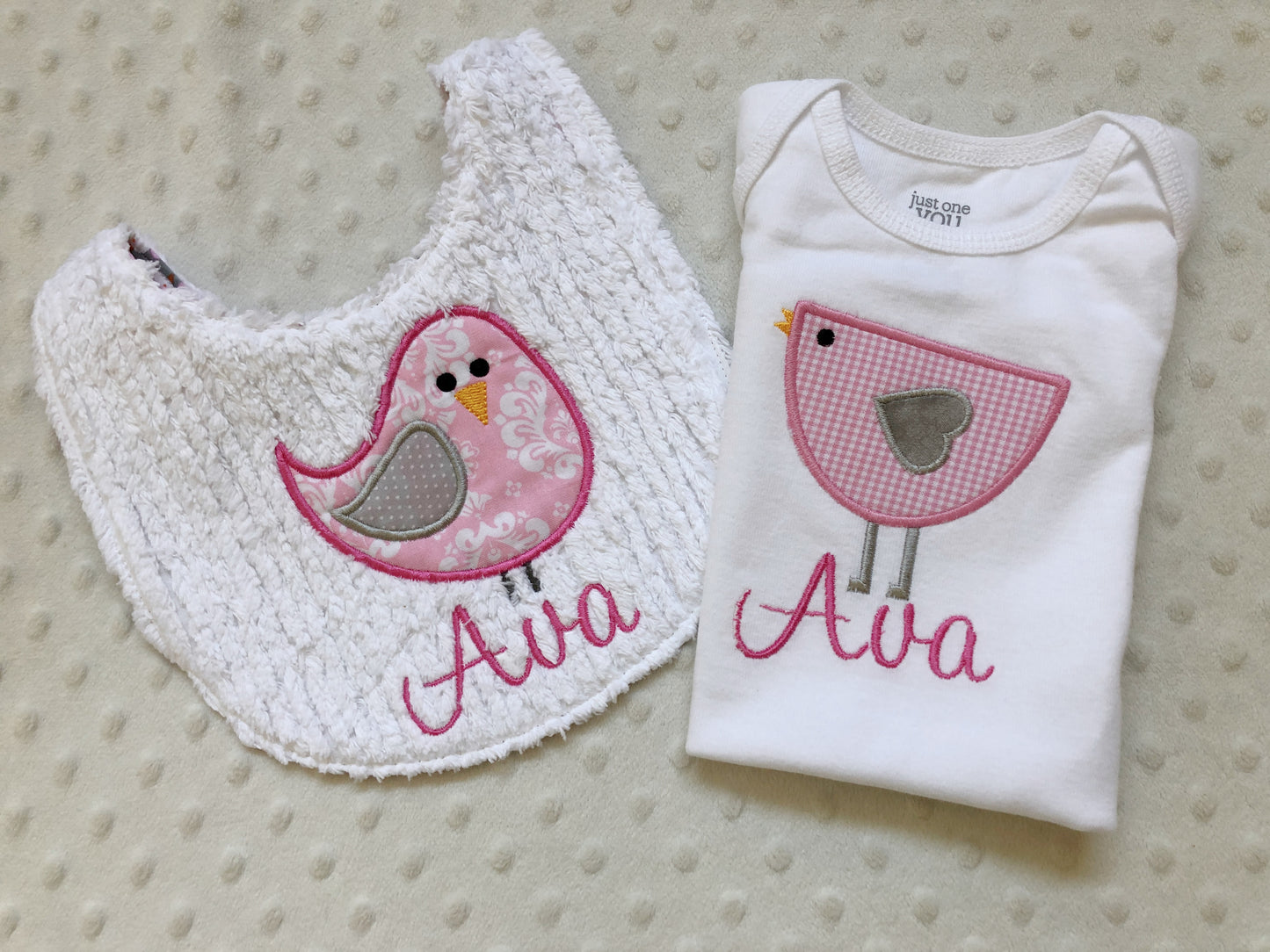 Personalized Pink Bird Baby Girl Gift Set | Custom Name