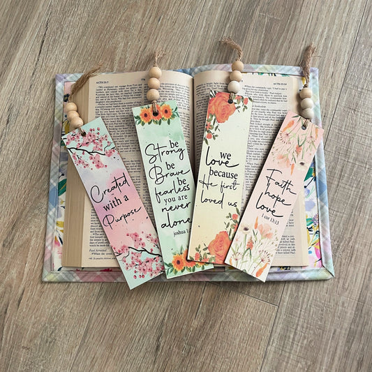 Floral Bible Verse Bookmarks, Set of 4 with Beaded Tassel, Bundle 1