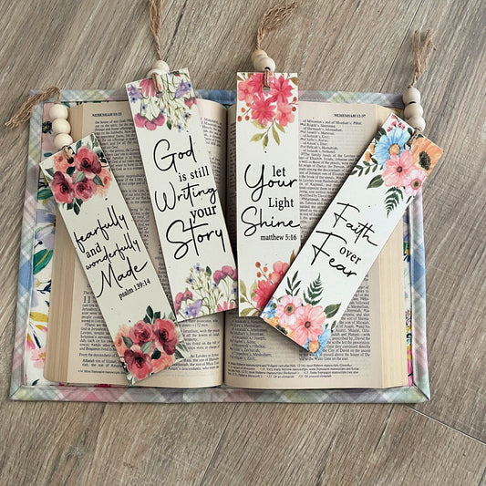 Floral Bible Verse Bookmarks, Set of 4 with Beaded Tassel, Bundle 2