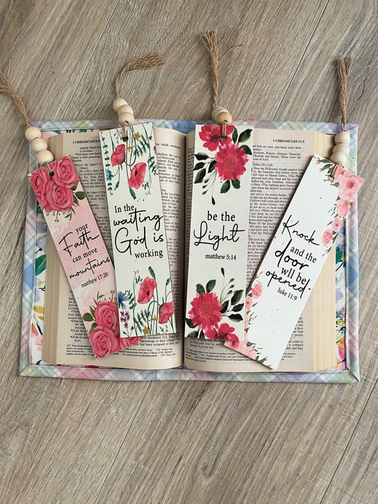 Floral Bible Verse Bookmarks, Set of 4 with Beaded Tassel, Bundle 4