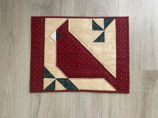Cardinal Quilted Hot Pad: Oversized Casserole Trivet, Handmade Kitchen Decor