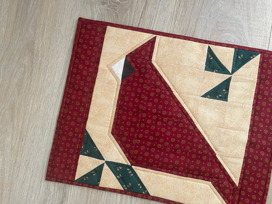 Cardinal Quilted Hot Pad: Oversized Casserole Trivet, Handmade Kitchen Decor