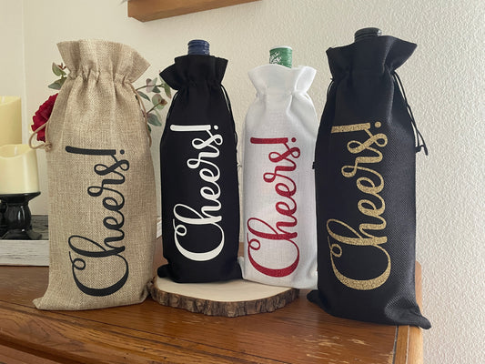 Burlap Wine Gift Bag: "Cheers" Holiday Favor