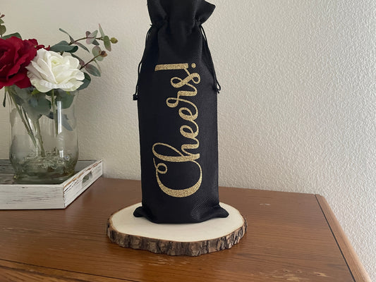 Burlap Wine Gift Bag: "Cheers" Holiday Favor