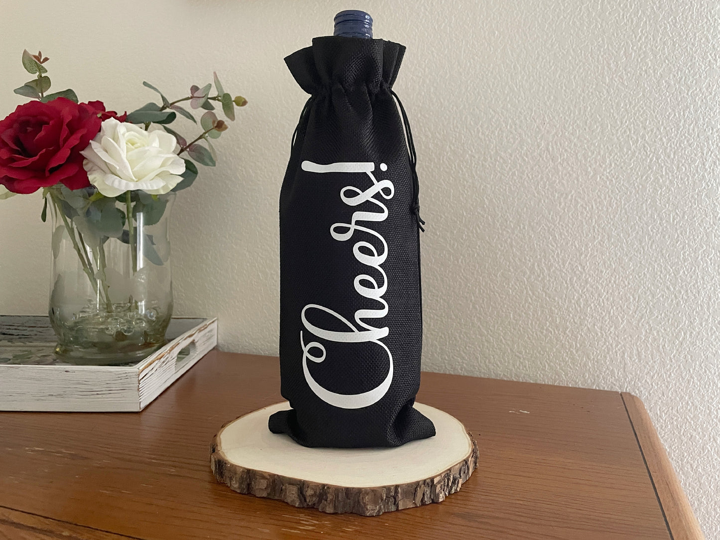Burlap Wine Gift Bag: "Cheers" Holiday Favor
