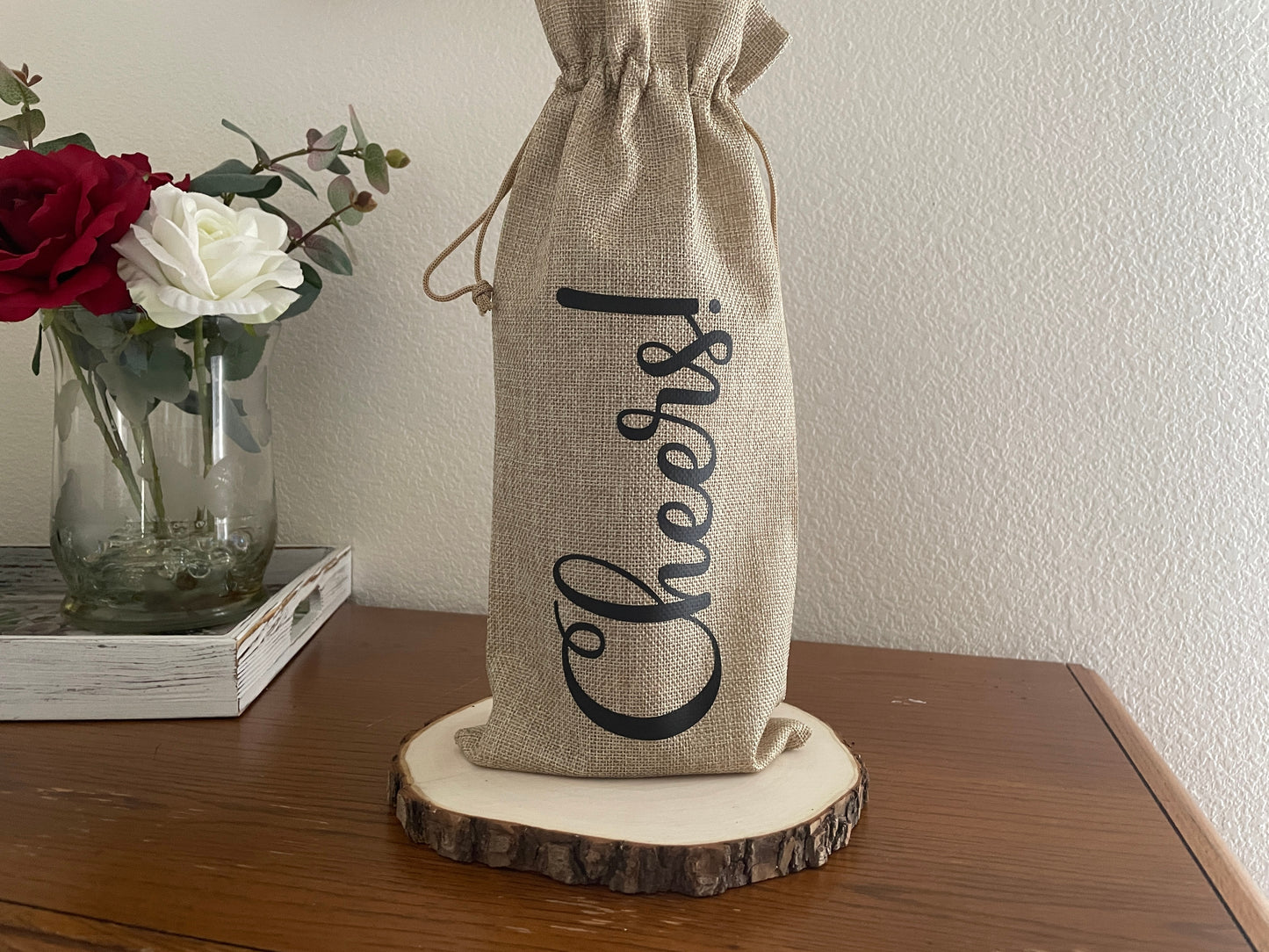 Burlap Wine Gift Bag: "Cheers" Holiday Favor