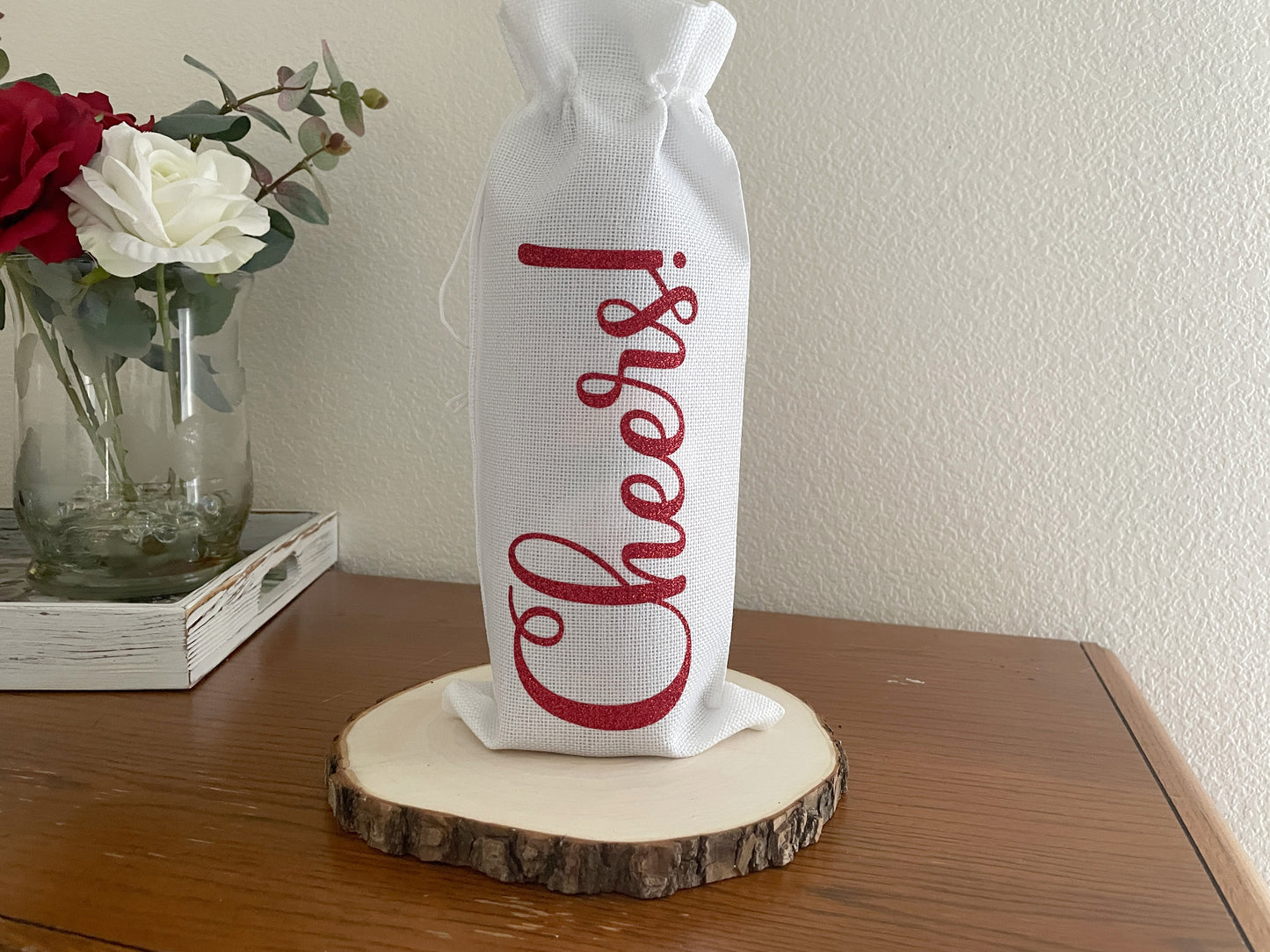 Burlap Wine Gift Bag: "Cheers" Holiday Favor