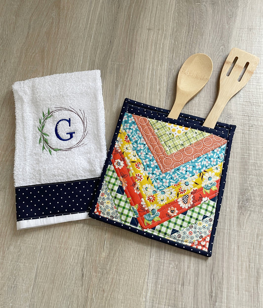 Personalized Wreath Kitchen Towel and Quilted Potholder Gift Set