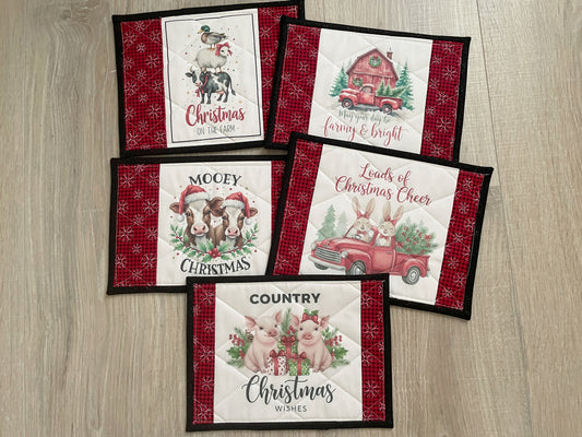 Quilted Christmas Fabric Coasters, Funny Farmhouse Mug Rug, Choose Your Design