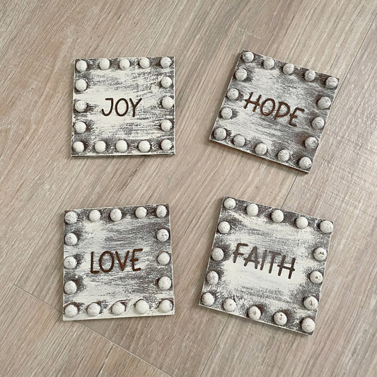 Farmhouse Coasters - Set of 4 Beaded Wooden Coasters