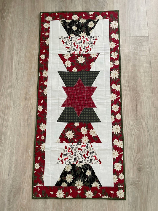 Christmas Tree Quilted Table Runner, Modern Farmhouse Table Decor, 18 x 41 Inches