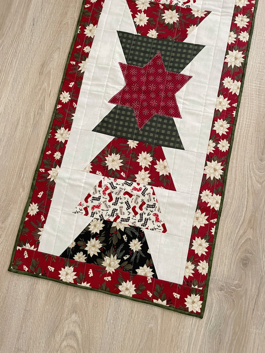 Christmas Tree Quilted Table Runner, Modern Farmhouse Table Decor, 18 x 41 Inches