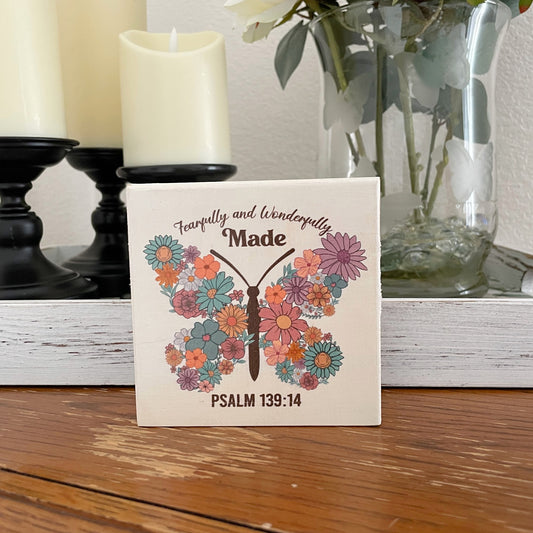 Fearfully & Wonderfully Made Scripture Sign – Rustic Wood Wall Decor, Christian Gift, Psalm 139 Bible Verse
