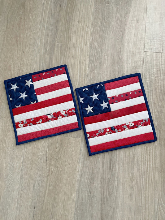 Set of 2 Handmade Potholders, Patriotic Hot Pads