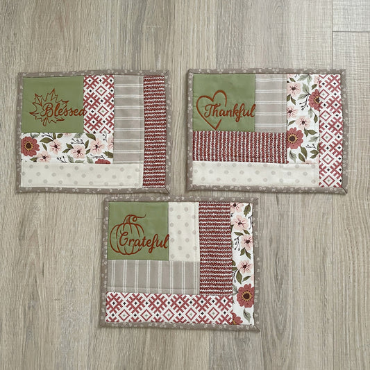 Quilted Neutral Fall Mug Rug/ Coasters, Choose Your Design