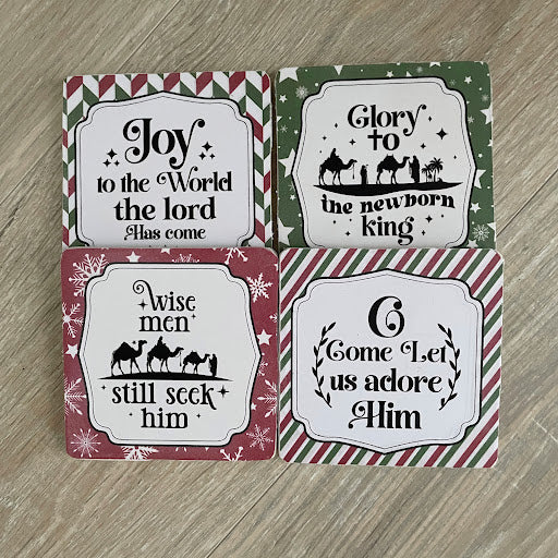 Christmas Coasters, Set of 4 Wooden Holiday Coasters