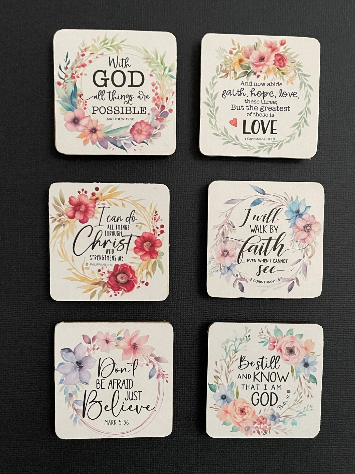 Floral Christian Magnets, Set of 6, Faith Christian Gifts