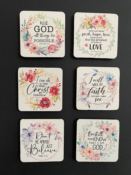 Floral Christian Magnets, Set of 6, Faith Christian Gifts