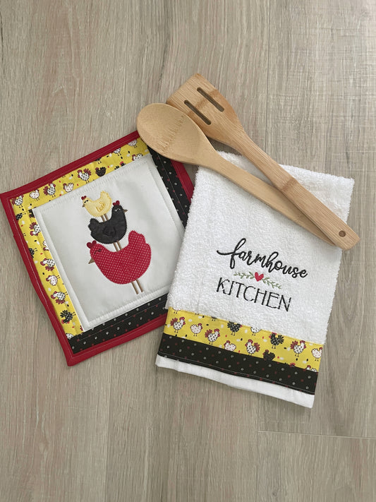 Farmhouse Kitchen Towel and Hot Pad Gift Set