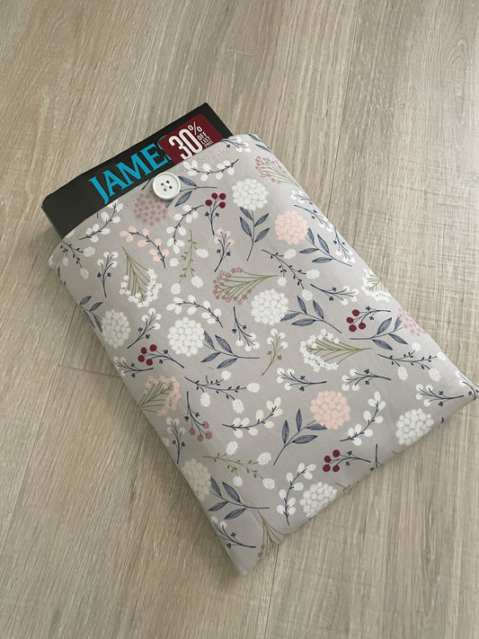 Quilted Book Sleeve, Wildflowers on Gray