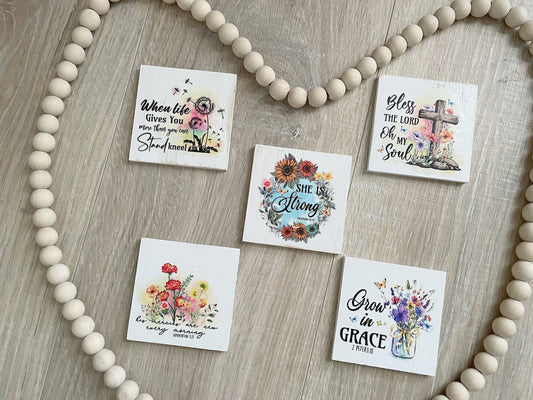 Christian Tiered Tray Decor, Religious Mini Wooden Signs