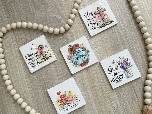 Christian Tiered Tray Decor, Religious Mini Wooden Signs