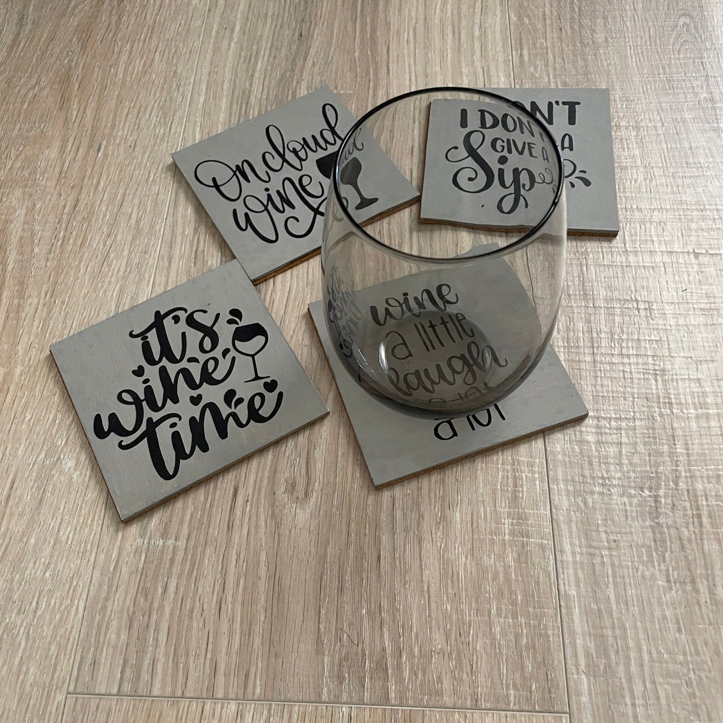 Wine Themed Set of 4 Wood Coasters