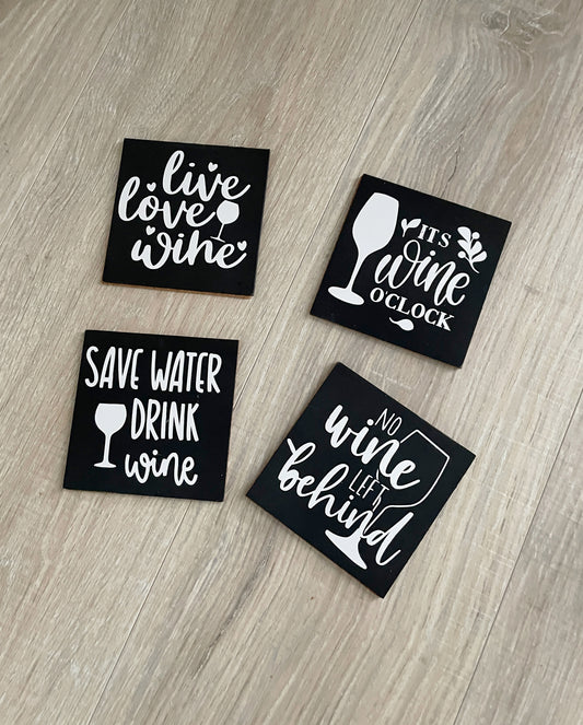 Wine Themed, Set of 4 Wooden Coasters