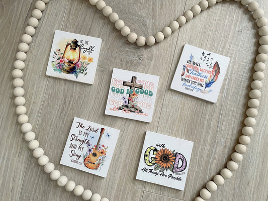 Christian Tiered Tray Decor, Religious Mini Wooden Signs