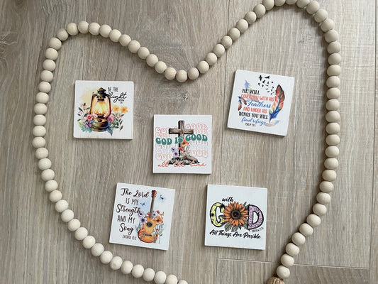 Christian Tiered Tray Decor, Religious Mini Wooden Signs