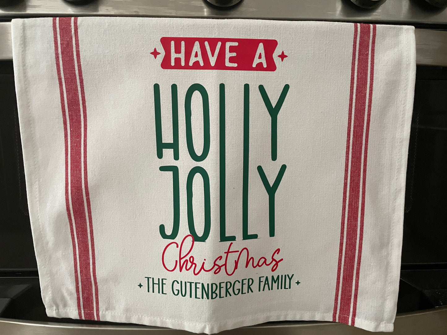 Personalized Christmas Kitchen Towel – Custom Family Name Holiday Decor