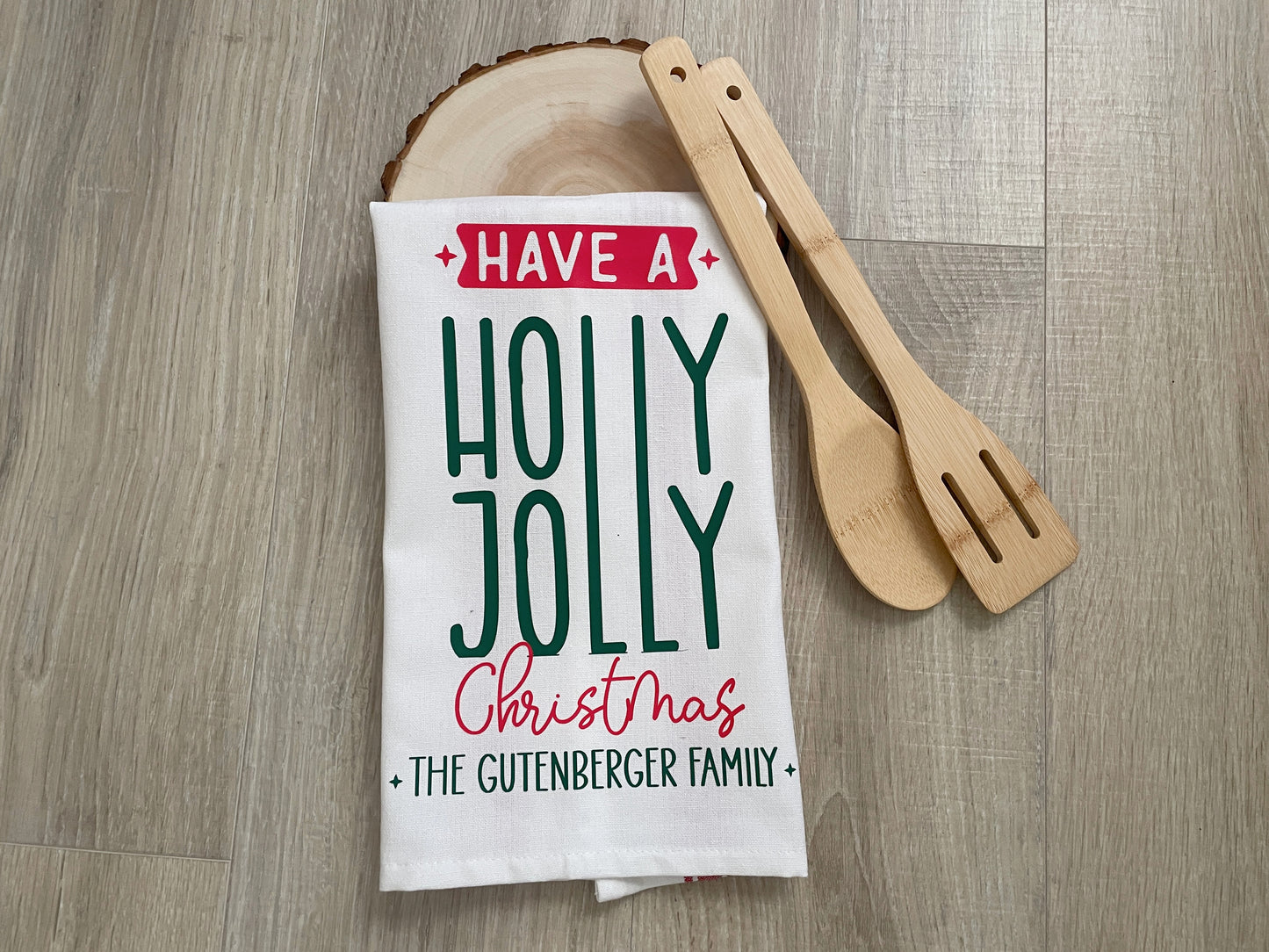 Personalized Christmas Kitchen Towel, Holly Jolly Christmas