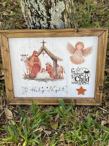 Nativity Manger Scene Wood Wall Art for Christmas, Rustic Christmas Art