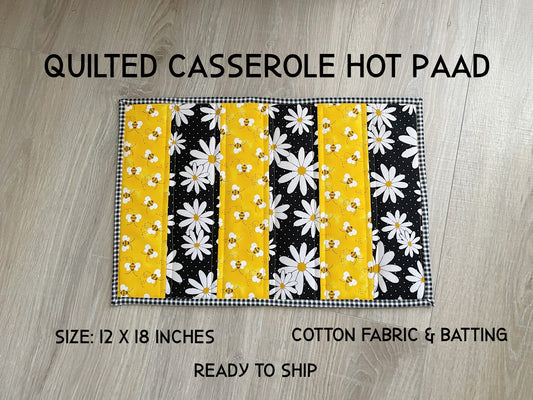 Quilted Casserole Hot Pad, Bee Themed Quilted Small Table Decor