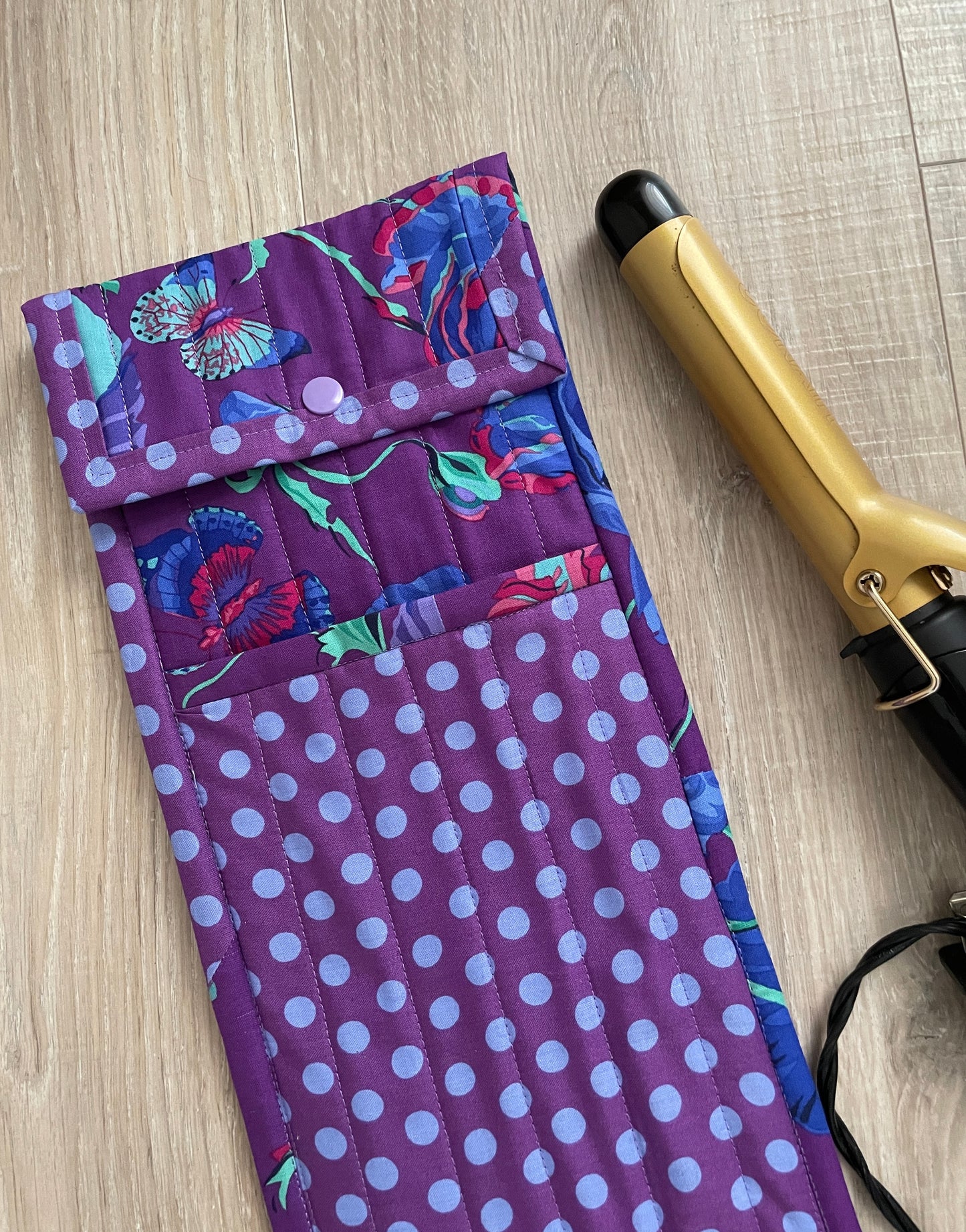 Handmade Flat Iron Bag, Quilted Heat Resisted Curling Iron Case